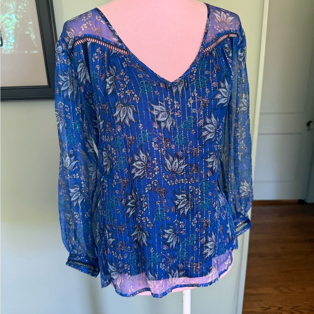 BA&SH BASH Silk Blouse Paisley Top Shirt Sheet Silk Metallic, Size 1, XS, S - Picture 5 of 10